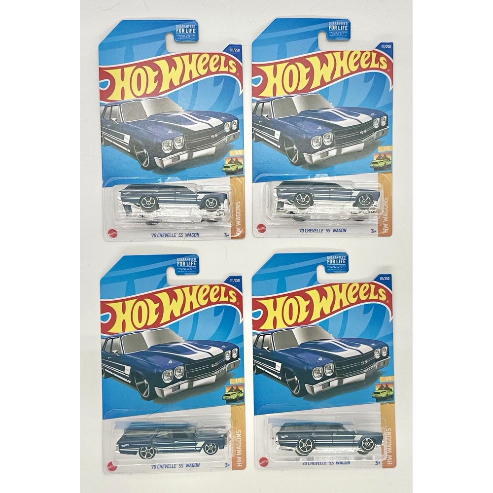 Hot Wheels '70 Chevelle SS Wagon Lot of 4 Blue HW Wagons Chevy 1:64 Sealed